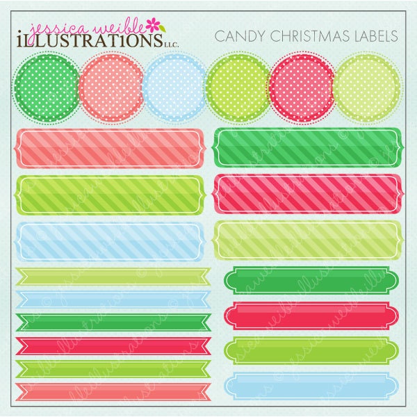 Candy Christmas Labels Cute Digital Clipart for Invitations, Card Design, Scrapbooking, and Web Design, Christmas Label Clipart Il_570xn