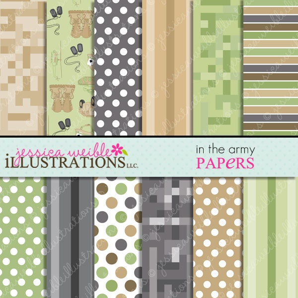 In the Army Cute Digital Papers for Card Design, Scrapbooking, and Web Design, Digital Camo