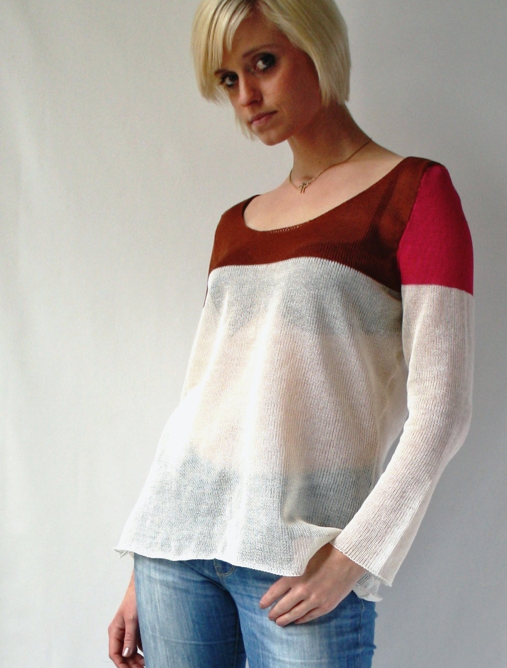 Knitted linen summer jersey AMAZIGH - magenta