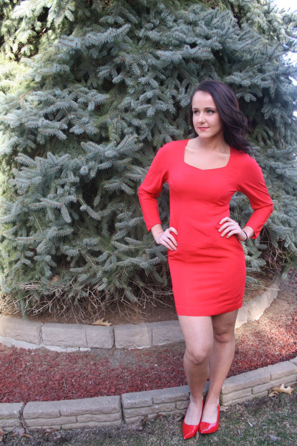 vintage red dress mini body con grunge rocker 1990s 80s
