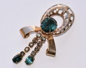 Green Scitarelli Brooch Vintage Green Rhinestones