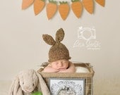 Knit Baby / Newborn Bunny Rabbit Hat, Hand Knitted Easter Infant Photo Prop, Chocolate Brown, Sizes NB- Adult