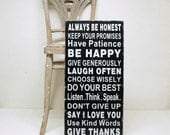 Family Rules Wall Art Wood Sign - Say I Love You, Be Happy, Give Thanks.