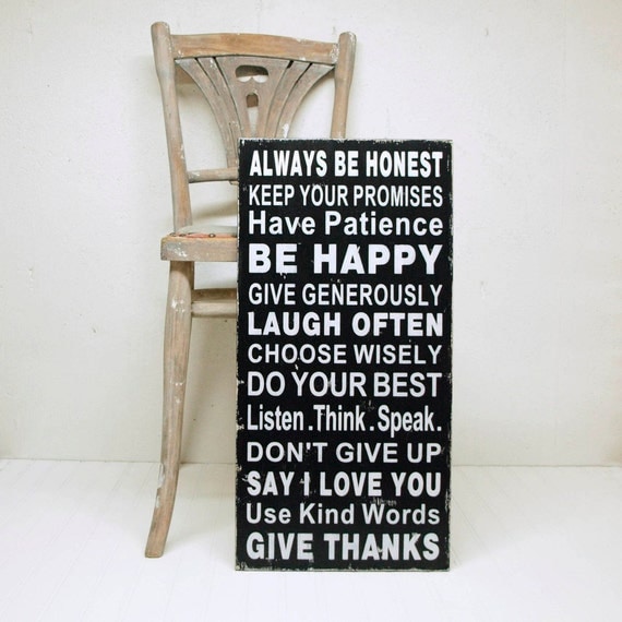 Family Rules Wall Art Wood Sign - Say I Love You, Be Happy, Give Thanks.