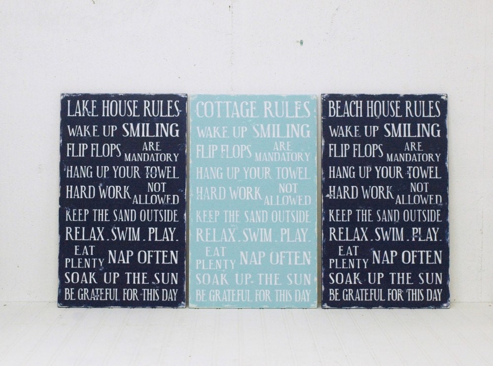 Beach House Rules, Lake House Rules or Cottage Rules Wood Sign. Choose Your First Line and Color. Flip Flops Are Mandatory