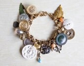vintage and repurposed charms and buttons / assemblage mixed metal statement bracelet / kitchen sink bracelet