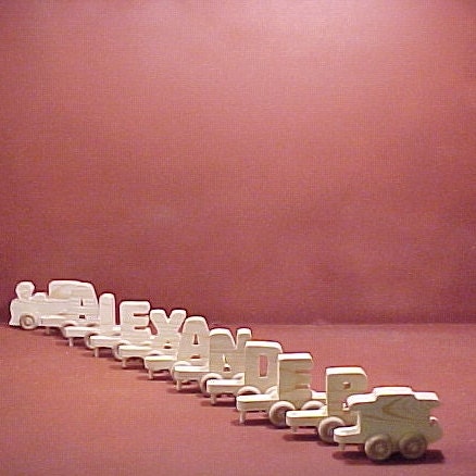 Handcrafted Wood Toy  9 Letter Name Train  unfinished