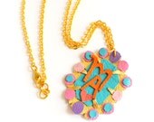 Personalized Pendant Necklace Neon Faux Rhinestone Monogram Jewelry Mothers Day