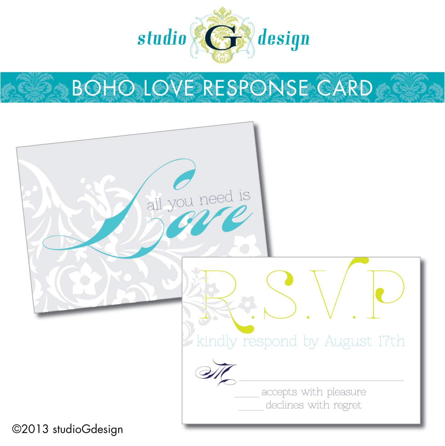 BOHO Chic Wedding Invitation RSVP  --  Printable Digital File  --  DIY Bride  --  bohemian vintage modern retro mid century