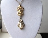 Gold Heart Necklace Pearl Art Deco Vintage