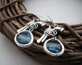 Blue Crystal Earrings Gun Sterling Silver