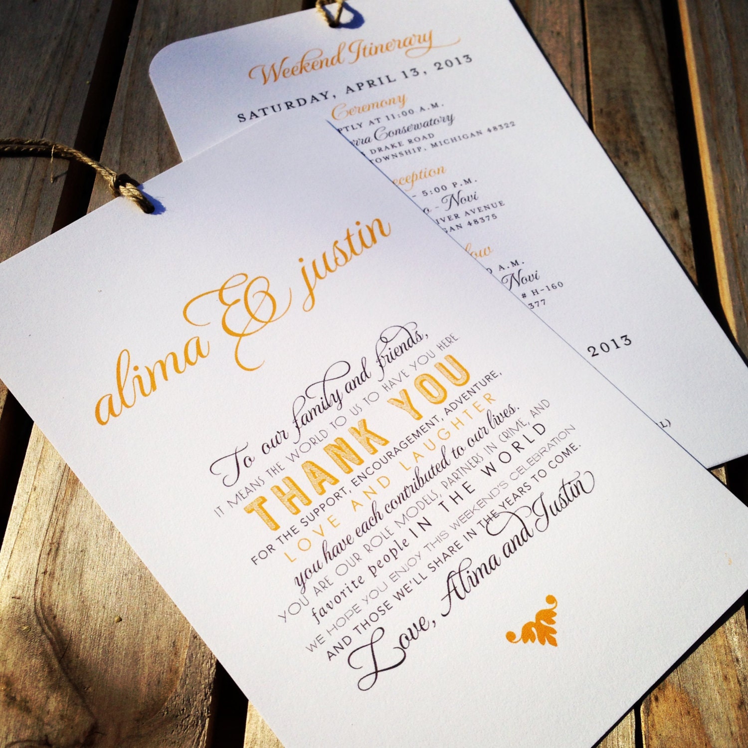 Welcome / Itinerary Hang Tag - Out of Town Guest / Destination Wedding Welcome Bags - 4.5 x 7 - White Cardstock - Custom Colors Available