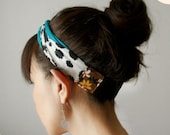 Stretchy Jersey Ring Knot headband Dalmatian / turquoise blue