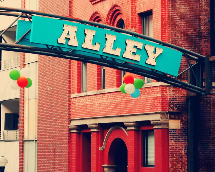 photography Nashville Printers Alley retro signage print urban industrial wall art print 8x10 Nashville TN aqua blue and red art