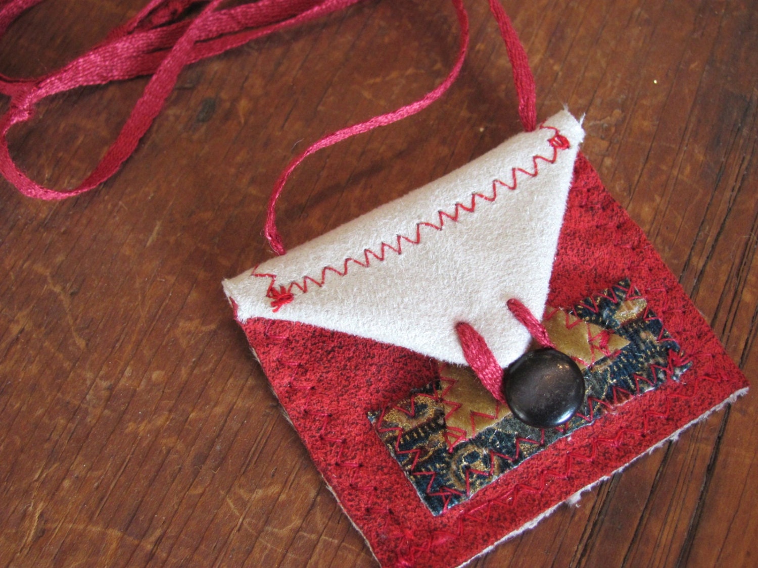Fabric Medicine Bag, Patchwork Pouch Pendant, Recylced, Upcycled Textile Necklace, Love Token, Totem, Memento Purse, Fiber Art, Friendship