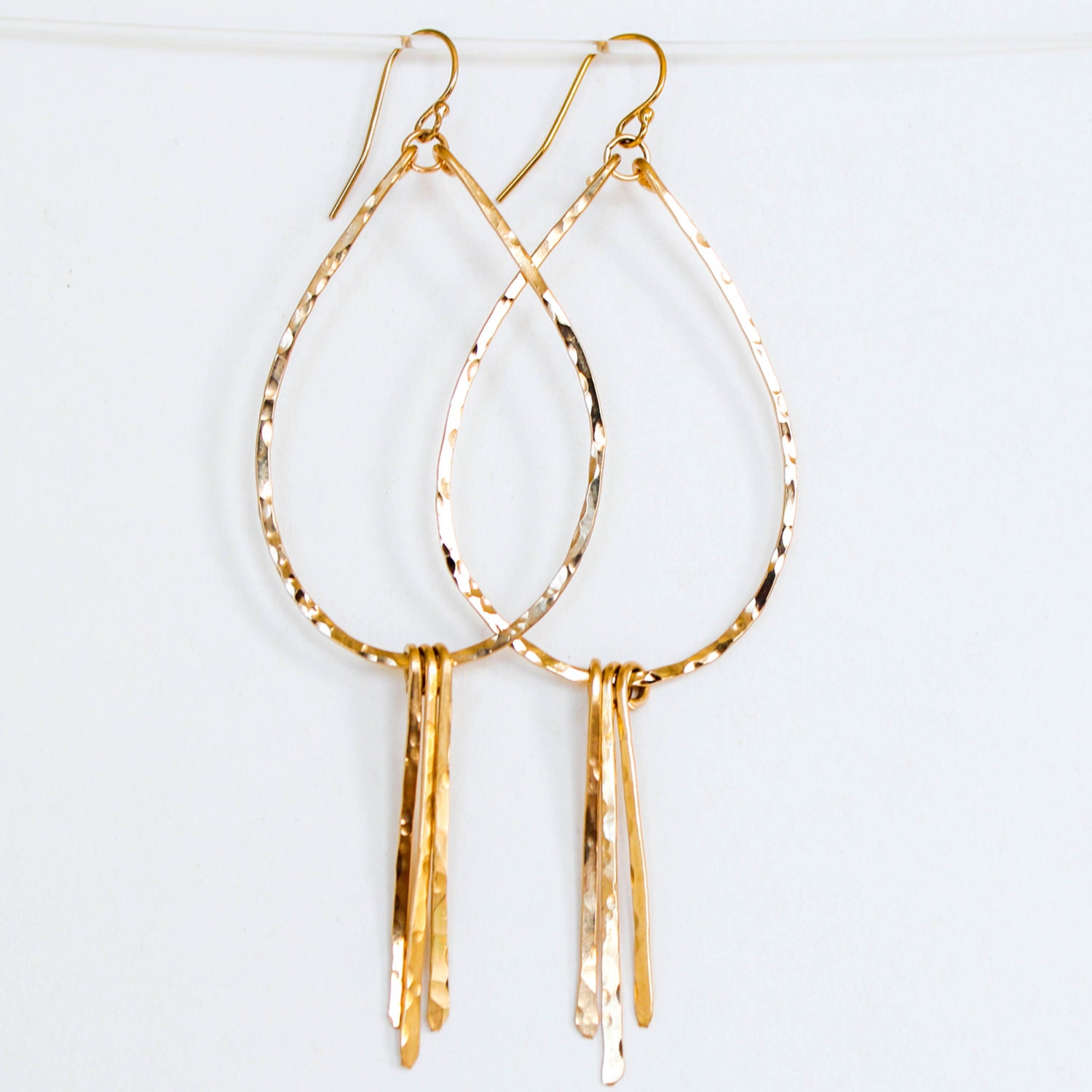 Gold Teardrop Fringe Hoops - Handmade 14K Gold Filled Fringe and Hoop Earrings