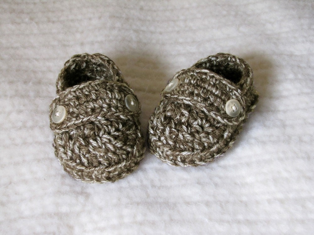 Crochet Baby Loafer Booties - 3 to 6 Months - Brown Marble
