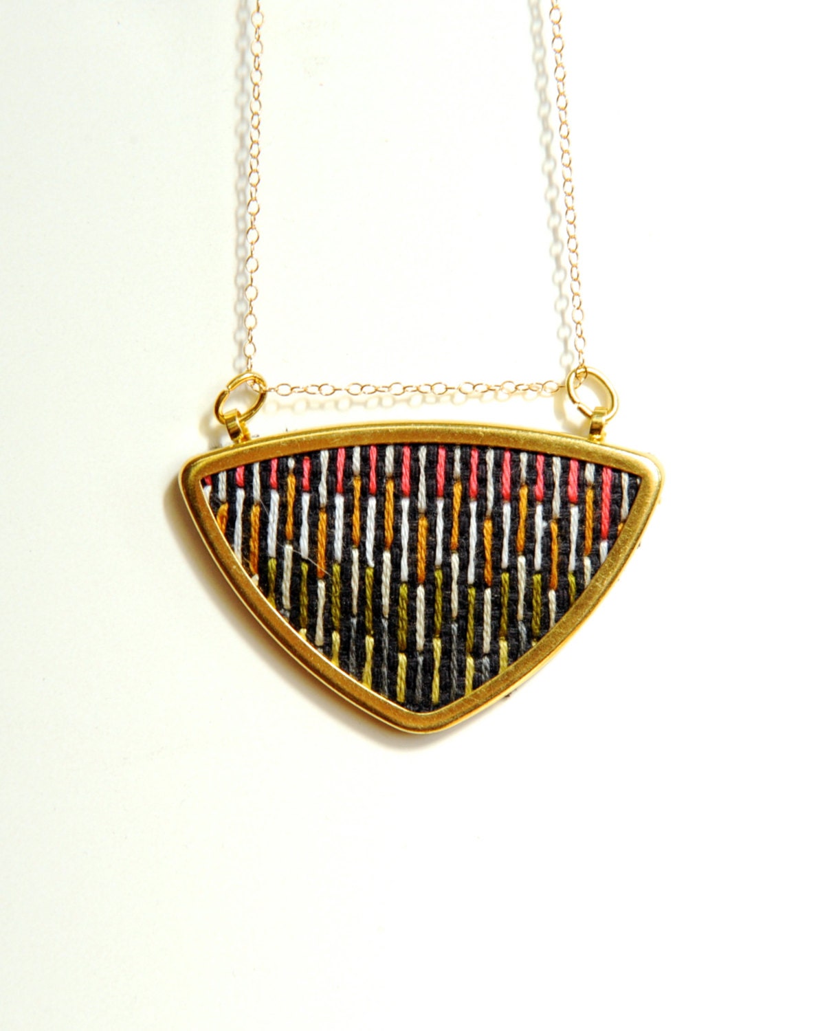 gold geometric triangle necklace // cross stitched x // modern