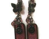 Deep Purple Butterfly Earrings Black Butterflies Violet Flower Butterfly Jewelry Drop Earrings