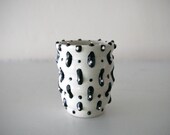 Small Stoneware Cup with Black and White Graphical Design / Wheel Thrown / "FRILL"