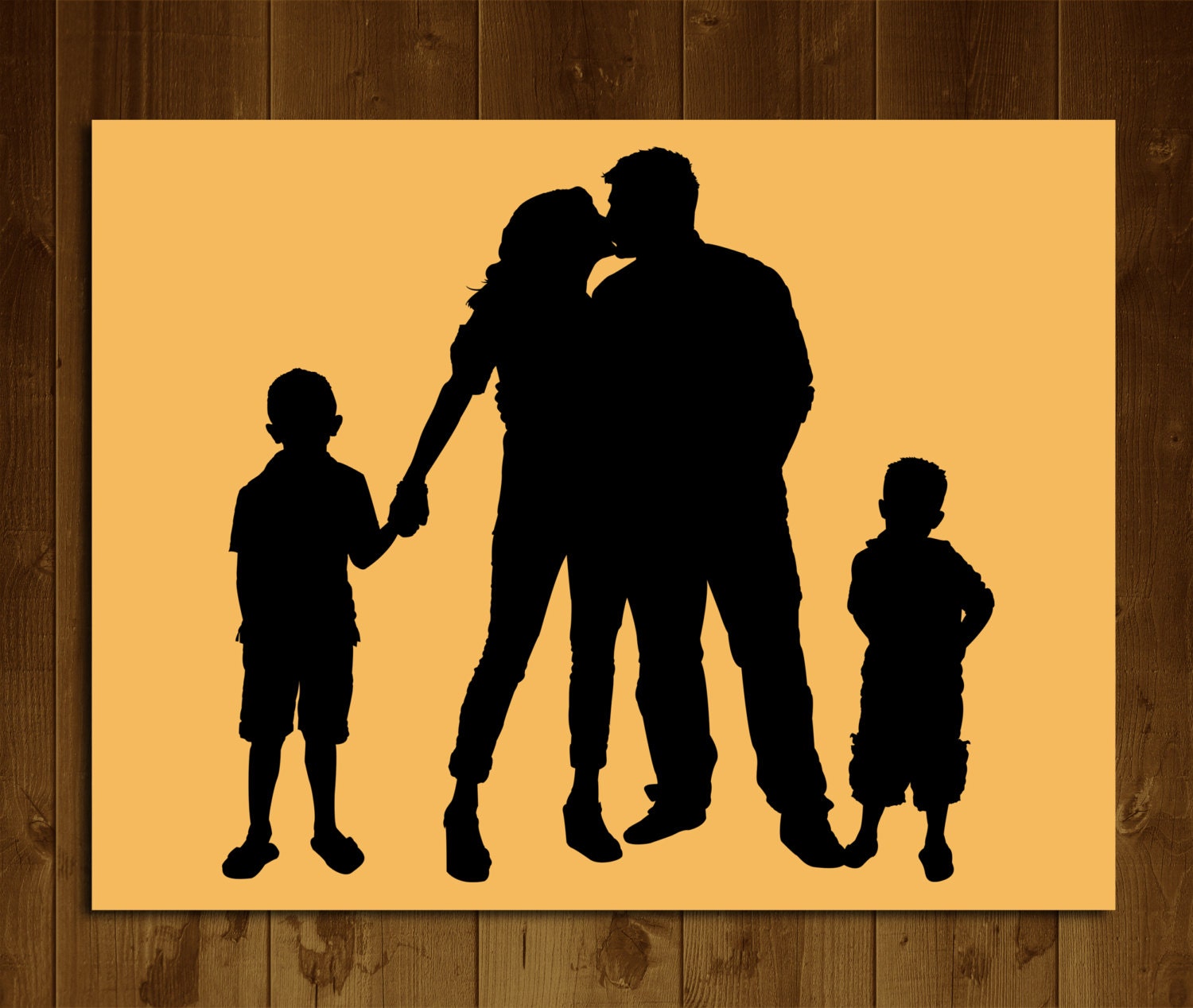 Custom Family Silhouette 4 people from your photo Printable 8x10 Choose your color Family Portrait Wall decor