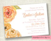 Peach Watercolor Florals -  Bridal or Baby Shower PRINTABLE Invitations
