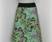 bright leaves on charcoal print aline skirt from Wanderlust by Miss Fancypants - light weight 100% cotton