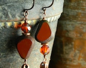 Asymmetrical Czech Glass Nugget Earrings Brown Copper OOAK