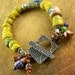 Vintage African Hebron Bracelet Krobo Yellow Trade Beads Sterling Silver