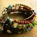 Upcycled Blue Jean Bracelet Denim Orange Leather Silk Fiber Wood Recycled Glass