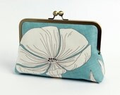 Aqua floral clutch in silk lining, Bag Noir, Bridesmaid clutch, Weddings, Bride formal clutch purse, Wedding accessory