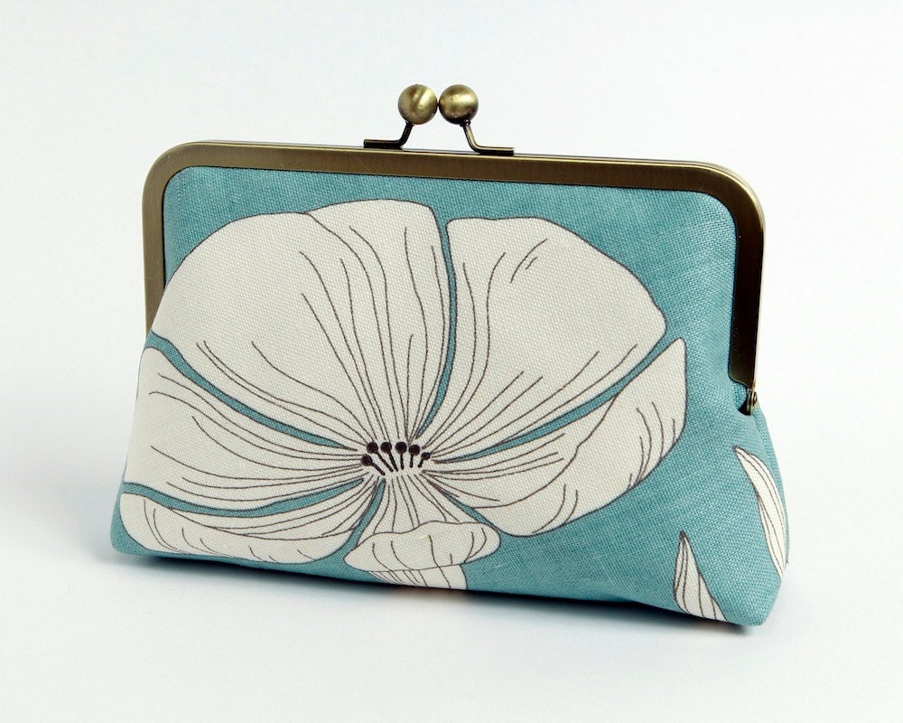 Aqua floral clutch in silk lining, Bag Noir, Bridesmaid clutch, Weddings, Bride formal clutch purse, Wedding accessory