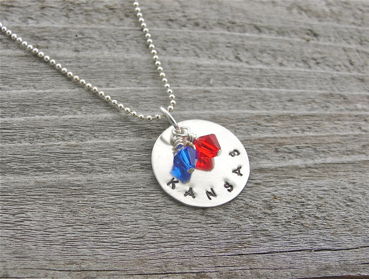 University of Kansas Hand Stamped Metal Necklace