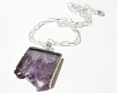 Amethyst Druzy Drussy Silver Dipped Pendant Chainmaille Necklace