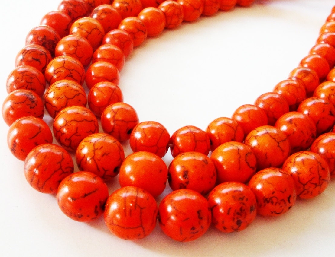 Orange Howlite Turquoise With Brown Veins Matrix Round Beads 12mm / 8 Inch Strand/ Beads Only Not Finished jewelry