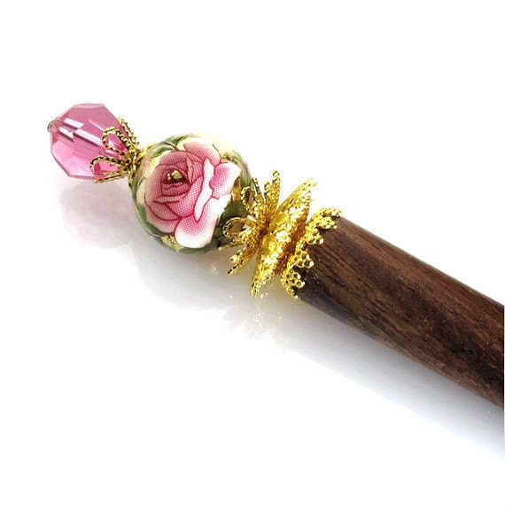 Pink Hair Stick, Hair Accessories Stick, Long Hair Jewelry, Rose