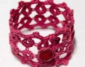 Crochet and Tatting Pink Bracelet Cuff