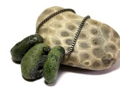 Sea Slag Glass Jewelry- Distressed Greenstone Beach Stone Seaglass Beading Focals- "Hunter" by Allybeans
