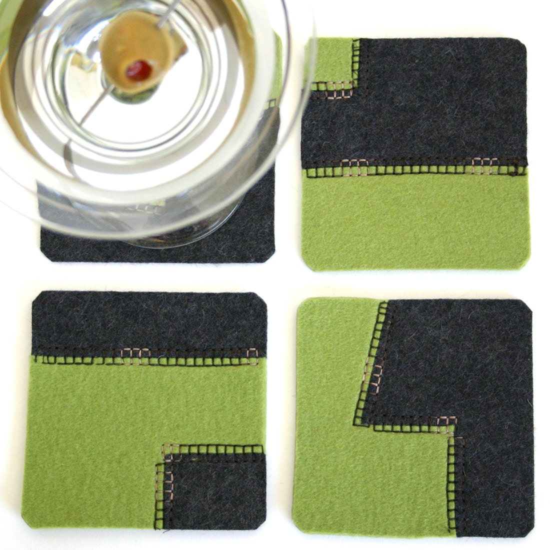 Wool Felt Coasters in Pistachio and Brown