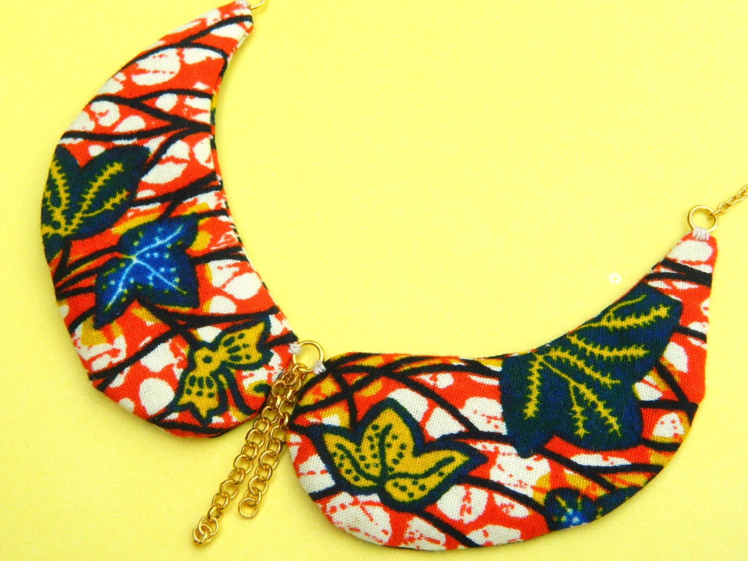 African Collar Necklace, Red and Yellow African Fabric Collar