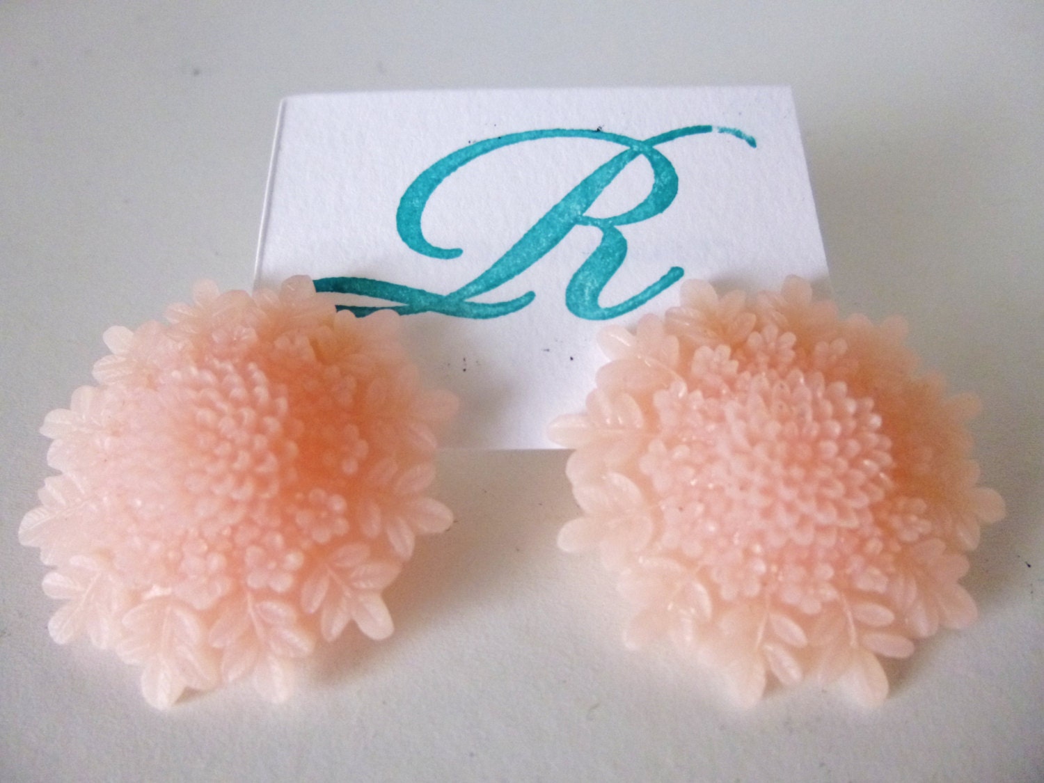 Sexy Giant Stud Floral Light Pink Translucent Cabochon  Earrings