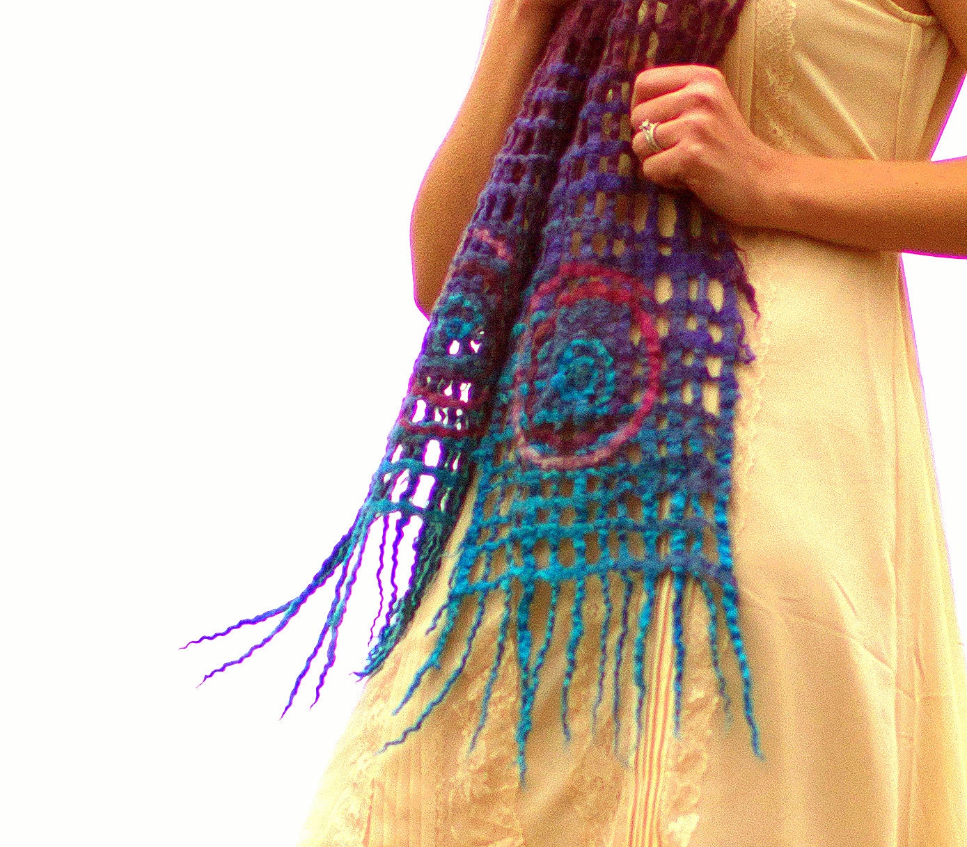 Scarf. Felted Scarf. Lattice Scarf. Gradient Scarf. Ombre Scarf. Handmade Wool Scarf.