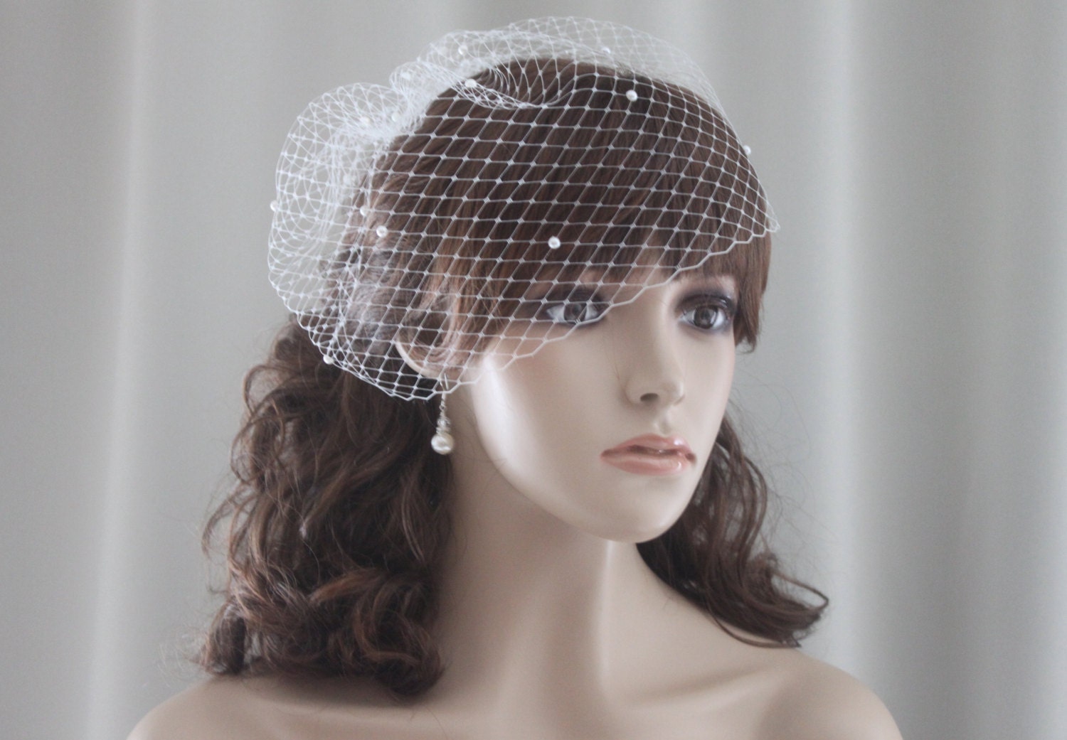 Pearl Bridal Veil-Veil-Wedding Veil-Bird Cage Veil-Short Birdcage Veil-Swarovski Rhinestone Birdcage Veil-9" Birdcage Veil-V119