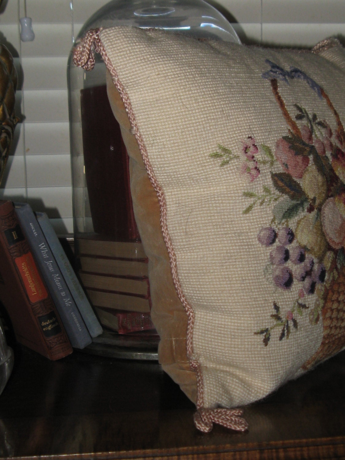 Beautiful Vintage Petipoint Pillow...Wonderful Accent Pillow...Beautiful Basket Of Fruit...