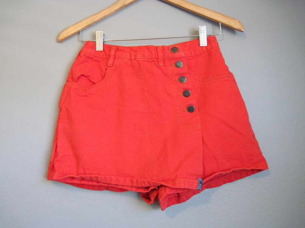 Red Skort High Waisted Jean Shorts Vintage Denim Mini XS Small