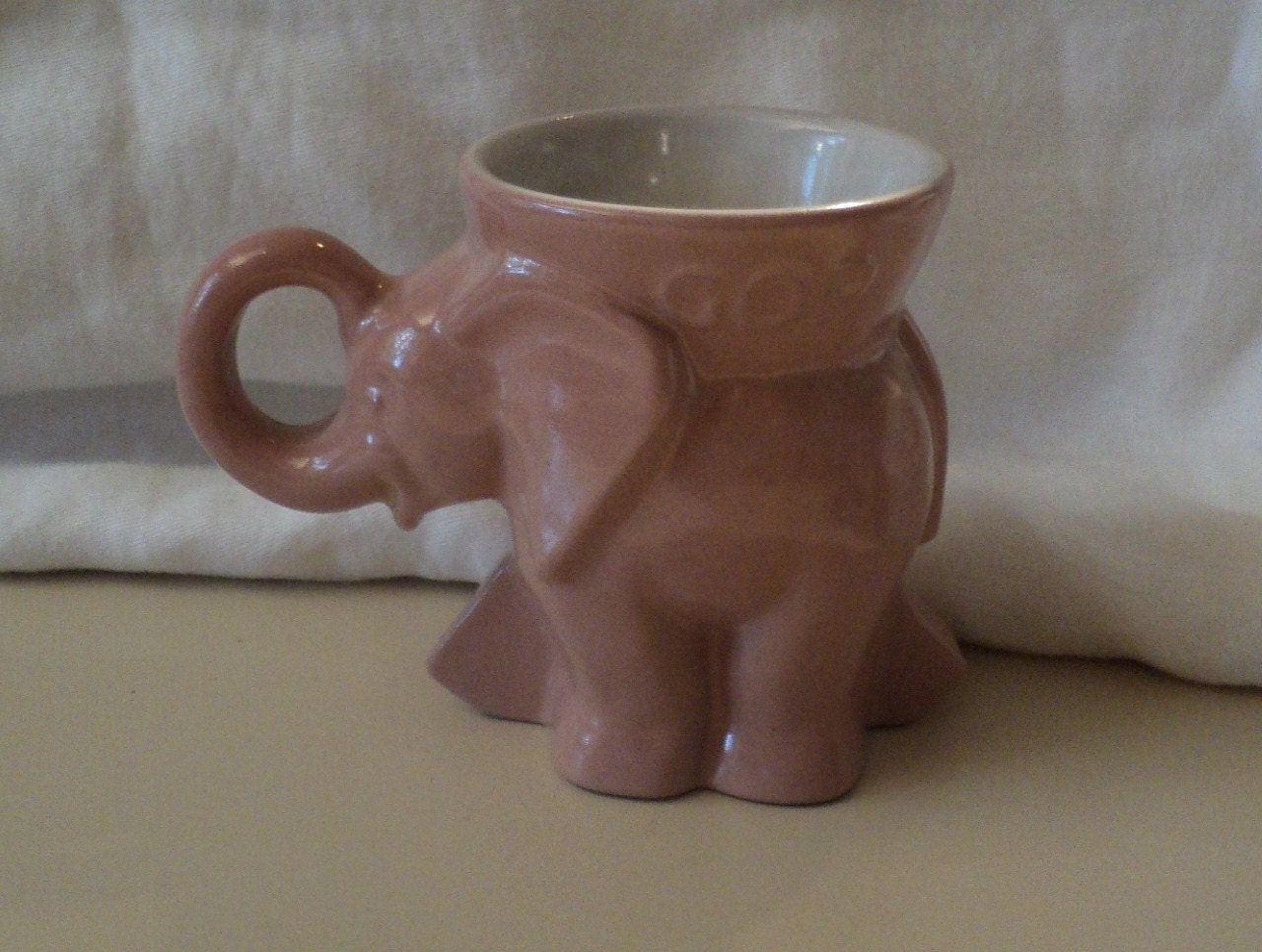 Vintage Frankoma 1977 GOP Republican Mug Elephant  Pink Glaze