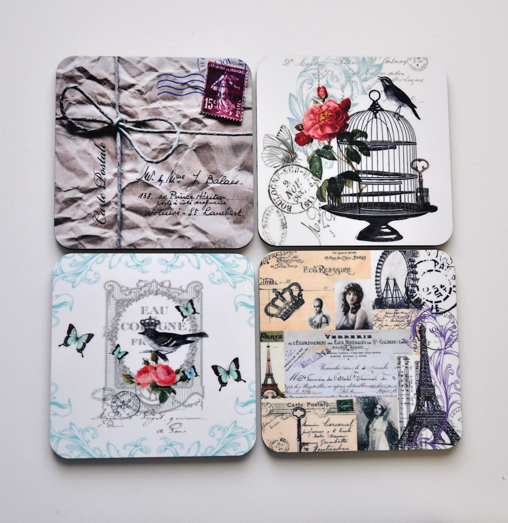Vintage theme wood cork coasters