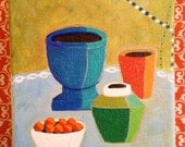 5x7 Painted Pottery Color Block No 4- original mod colorful still life small painting