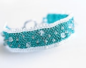 Handmade Green Glass Beads and Swarovski Crystals Cuff Bracelet