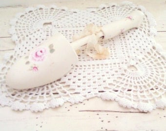 Vintage Shoe Form Handpainted Roses White Repurposed ShabbyChic French Farmhouse  Cottage Wedding Decor Photo Prop